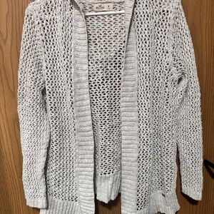 Hollister Women's Light Gray Open-Knit Cardigan